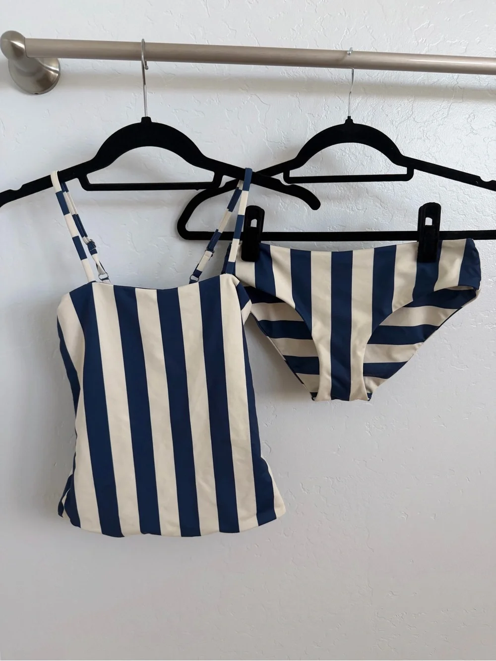Girls Navy and Cream Striped Tankini set